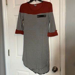 Striped black, off white & burgundy tunic